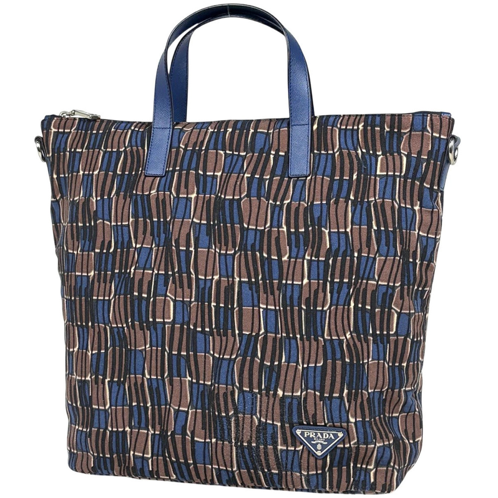 Prada Plate Handbag Brown Blue